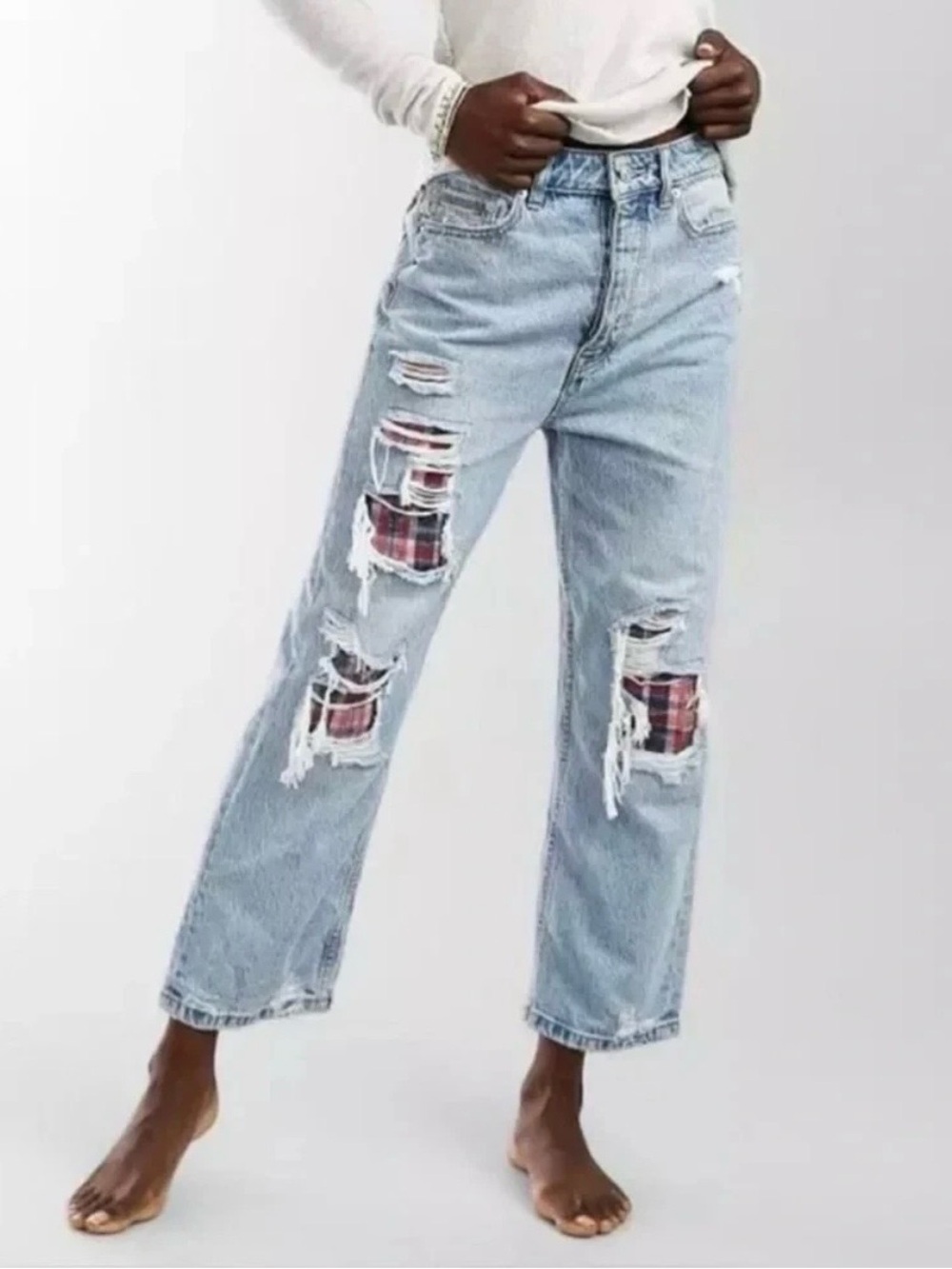 Free People 90’s Ripped High Waisted Crop  Boyfriend Women’s Jeans Size 25